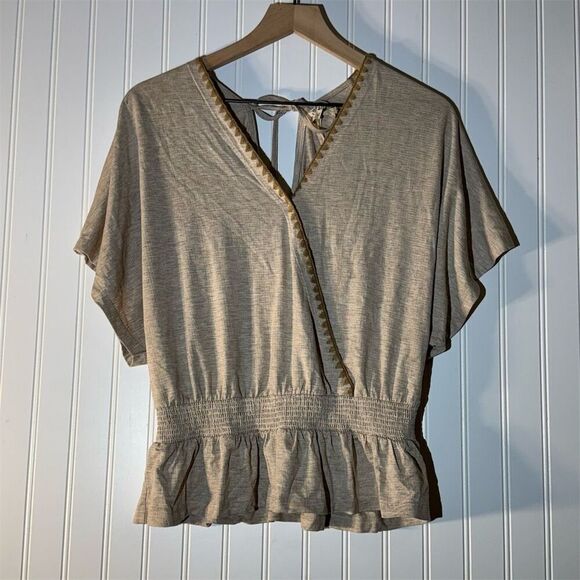 Hem & Thread Boho Peasant Top M Smocked Waist Ruffle Hem Cottagecore Rave NWT - Picture 2 of 10